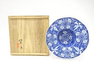 三浦竹泉造　青華童子唐草文　灰皿